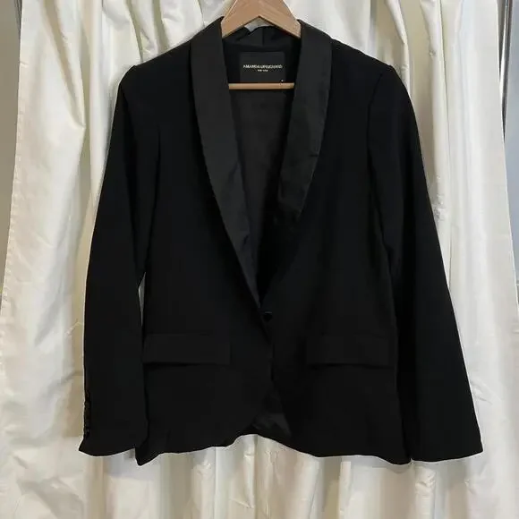 Amanda Uprichard black blazer with satin lapel and pockets. Size M - Picture 2 of 7